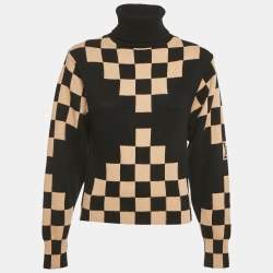 Pre Owned Louis Vuitton Black/Tan Checkered Wool Turtle Neck Sweater XS