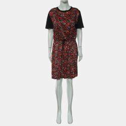Pre Owned Louis Vuitton Red Cotton Silk Floral Printed Drawstring Dress
