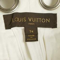 مملوكة مسبقًا شورت لويس فويتون دنيم أبيض مزين بحلقات مقاس صغير (سمول) خصر 25 بوصة