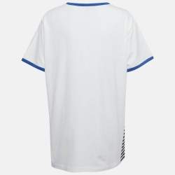 مملوكة مسبقًا تي شيرت لويس فيتون قطن أبيض بشعار منقوش عند الرقبة المقاس متوسط - ميديام