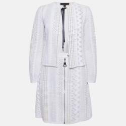 مملوكة مسبقًا Louis Vuitton White Patterned Cotton Blend Jacket & Skirt Set S 