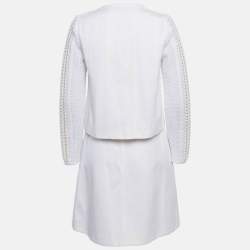 مملوكة مسبقًا Louis Vuitton White Patterned Cotton Blend Jacket & Skirt Set S 