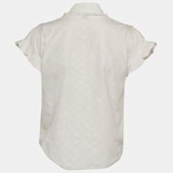 Pre Owned قميص لوي فيتون أبيض بمونوغرام فيل كوبيه ولمسات معدنية - صغير