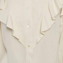 Pre Owned قميص لويس فيتون حرير متموج كريمي مقاس متوسط - ميديم