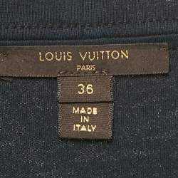 مملوكة مسبقًا فستان لوي فيتون جيرسيه وحرير أزرق كحلي مطبوع مونوغرامي M