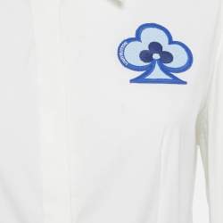 مملوكة مسبقًا فستان لوي فيتون أبيض حرير ببطانة جلد مثقب مقاس وسط (ميديوم)