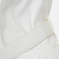 مملوكة مسبقًا فستان لوي فيتون أبيض حرير ببطانة جلد مثقب مقاس وسط (ميديوم)