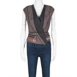 Louis Vuitton Paneled Leather Trim Corded Tie Detail Wrap Vest M