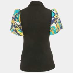 Pre Owned Louis Vuitton Black Wool Knit Contrast Sleeve Polo T-Shirt S