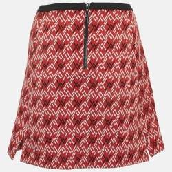 Pre Owned Louis Vuitton Red Patterned Knit Mini Skirt M 
