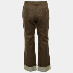 مملوكة مسبقًا بنطلون جينز لوي فيتون دنيم بني مطوي كبير محيط الخصر 32 بوصة