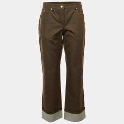 مملوكة مسبقًا بنطلون جينز لوي فيتون دنيم بني مطوي كبير محيط الخصر 32 بوصة