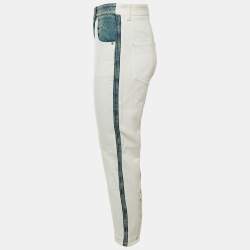 Pre Owned بنطلون جينز لوي فيتون دنيم بلونين أبيض بقصة نحيفة مقاس وسط 31 بوصة