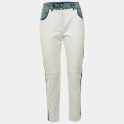 مملوكة مسبقًا بنطلون جينز لوي فيتون دنيم بلونين أبيض بقصة نحيفة مقاس وسط 31 بوصة