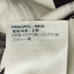 Pre Owned تي شيرت لوي فيتون قطن أسود/أبيض بتصميم مربعات قفل ملتوي ياقة مستديرة مقاس متوسط