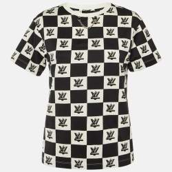 Pre Owned Louis Vuitton Black/White Checkered Twist Lock Cotton Crew Neck T-Shirt M