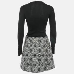 Pre Owned فستان لوي فيتون أحادي اللون نسيج مضلع من الصوف مصغر مقاس متوسط