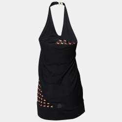 Pre Owned توب لوي فيتون أسود بنمط قلب كريب هالتر مقاس متوسط (ميديم)