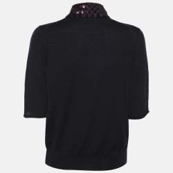 مملوكة مسبقًا بلوزة لوي فيتون صوف كحلي ياقة قابلة للفصل صغيرة