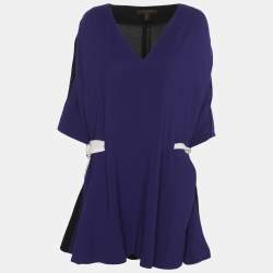 Pre Owned Louis Vuitton Purple/Black Crepe Belted Tunic Dress M