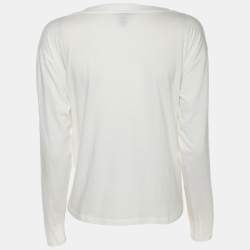 Pre Owned Louis Vuitton Cream Jersey Sequins Logo Top S 