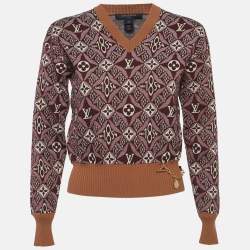 Pre Owned Louis Vuitton Burgundy Monogram Wool Knit Pullover XS