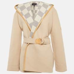 Pre Owned Louis Vuitton Beige Wool Blend Reversible Hooded Wrap Coat M