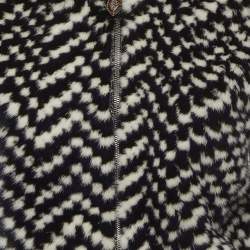 Pre Owned Louis Vuitton Black Fur Trim Rib Knit Zip-Up Cardigan XS