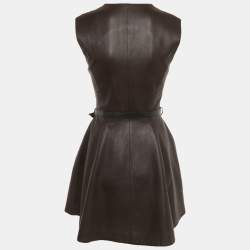 مملوكة مسبقًا فستان لوي فيتون بني جلد مزين بأربطة صغير مقاس صغير (سمول)