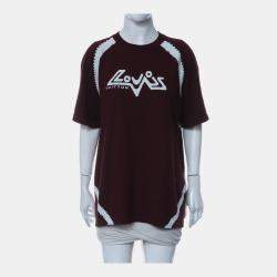 Pre Owned Louis Vuitton Intarsia Knit Crew Neck Burgundy Cotton T-Shirt