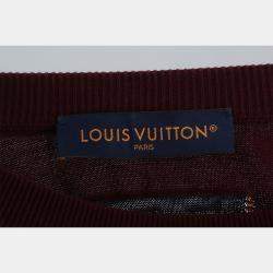 Pre Owned Louis Vuitton Intarsia Knit Crew Neck Burgundy Cotton T-Shirt