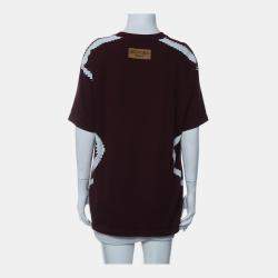 Pre Owned Louis Vuitton Intarsia Knit Crew Neck Burgundy Cotton T-Shirt