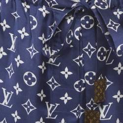 Pre Owned Louis Vuitton Navy Blue Monogram Silk Button Up Shirt & Pants Suit S/M