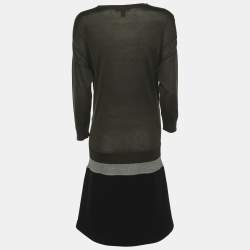 Pre Owned Louis Vuitton Tri Color Wool Blend Mini Dress M