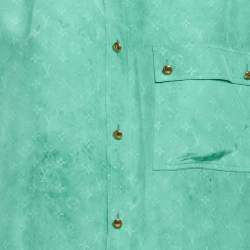 Pre Owned Louis Vuitton Green Monogram Silk Shirt and Trouser Suit S/M