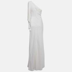Pre Owned Louis Vuitton Off-White Crepe One Shoulder Maxi Dress S