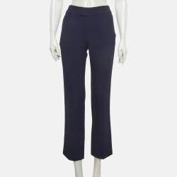 Pre Owned Louis Vuitton Navy Blue Crepe Straight Fit Trousers M