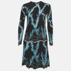 Pre Owned Louis Vuitton Black/Blue Embroidered Jersey Mini Dress M
