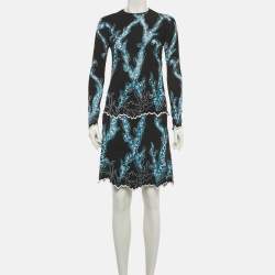 Pre Owned Louis Vuitton Black/Blue Embroidered Jersey Mini Dress M