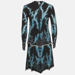 Pre Owned Louis Vuitton Black/Blue Embroidered Jersey Mini Dress M