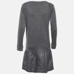 Pre Owned Louis Vuitton Grey Wool Knit and Cotton Pleated Short Dress M