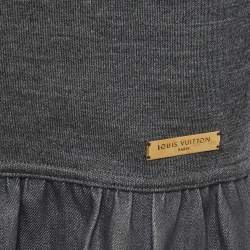 Pre Owned Louis Vuitton Grey Wool Knit and Cotton Pleated Short Dress M