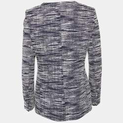 Pre Owned Louis Vuitton Navy Blue/White Tweed Button Front Jacket L