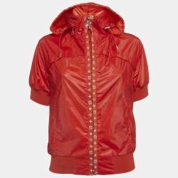 Pre Owned Louis Vuitton Red Synthetic LV Monogram Trim Hooded Jacket S