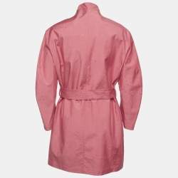 Pre Owned معطف لويس فيتون وردي من مزيج الحرير بياقة عريضة طويلة مقاس كبير (لارج)