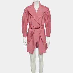 Pre Owned معطف لويس فيتون وردي من مزيج الحرير بياقة عريضة طويلة مقاس كبير (لارج)