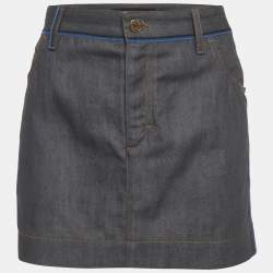 مملوكة مسبقًا تنورة قصيرة جينز رمادي لوي فيتون مقاس كبير/خصر 34 بوصة