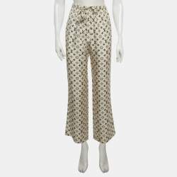 Pre Owned Louis Vuitton White Monogram Print Silk Pajama Pants M