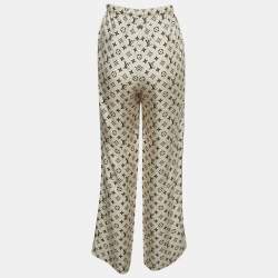 Pre Owned Louis Vuitton White Monogram Print Silk Pajama Pants M