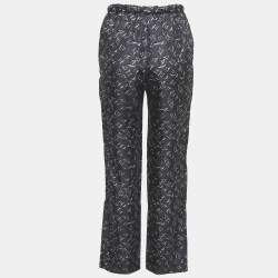 Pre Owned Louis Vuitton Grey Logo Print Silk Trousers S